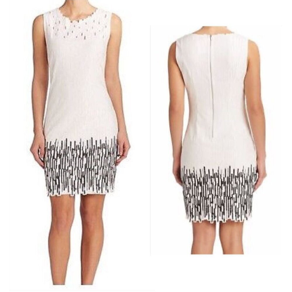 Elie Tahari Ivana Sleeveless Sheath Dress, Size 2, White/Black